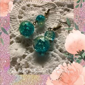 Green Crackle Glass Bead Hook Earrings